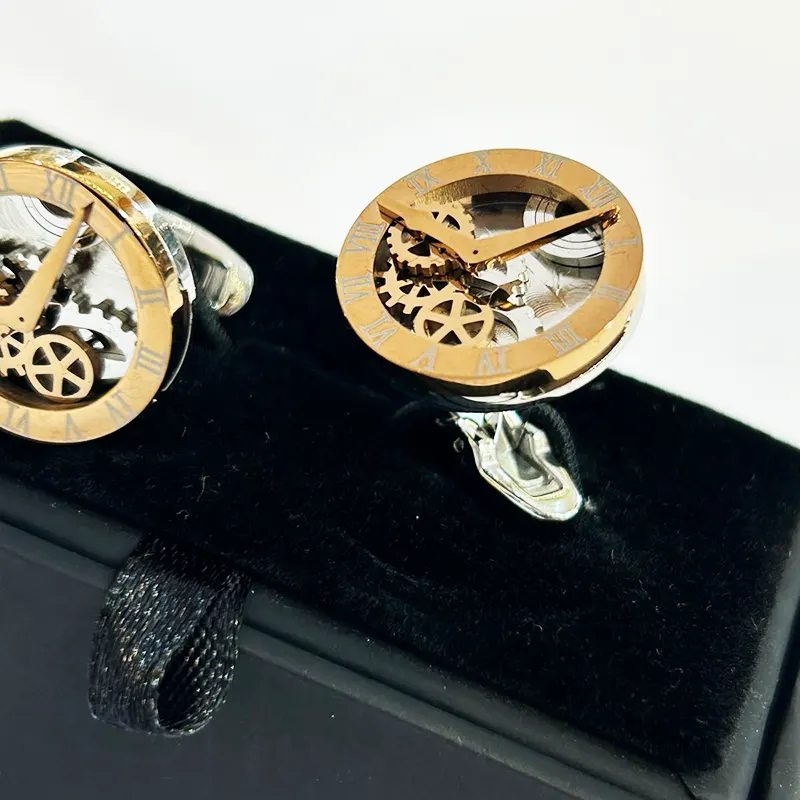 A Pair of Metal Steel Rose Gold Watch Look Men's Fashion Cufflinks